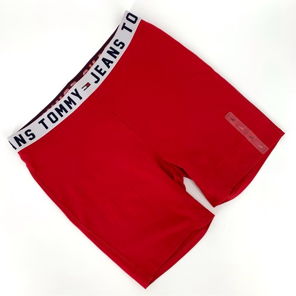 TH Tommy Jeans NWT Scarlet Cotton Logo Elastic Waist Bike Shorts, Large - Picture 1 of 15
